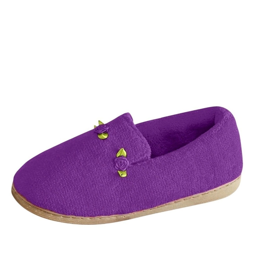 Rosette Slipper Womens 6W Purple NWT Floral Plush‎ House Shoe Feminine Rose